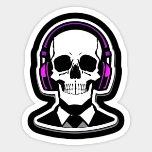 Skull With Headphones and Suit Violet | Listening Music Sticker